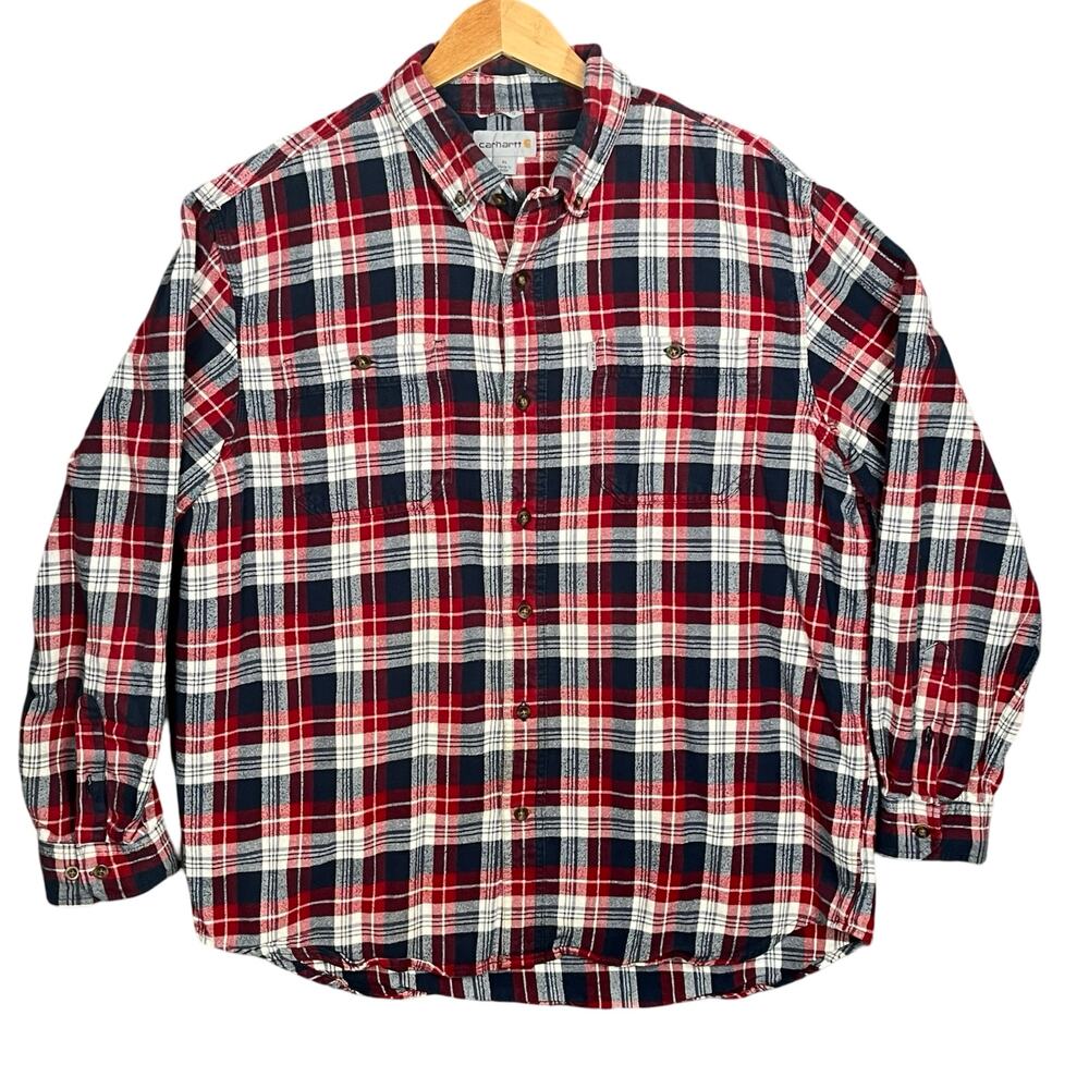CARHARTT Flannel Shirt XL Blue Red White‎ Relaxed Fit Soft Work Shirt Outdoors